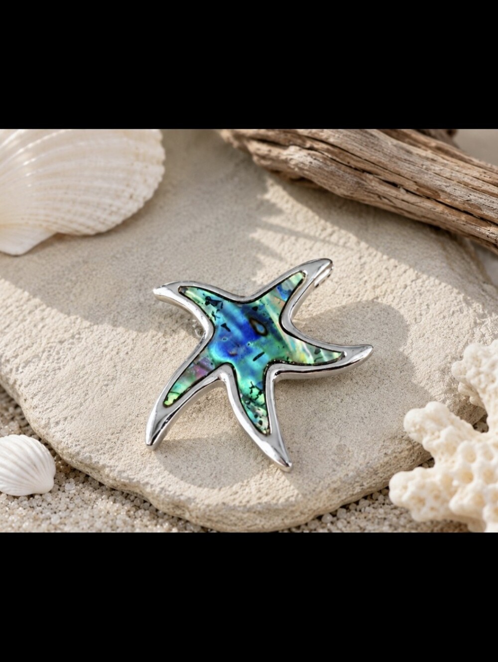 Silver Starfish Abalone Inlay  Accent - Blue-Green Pendant